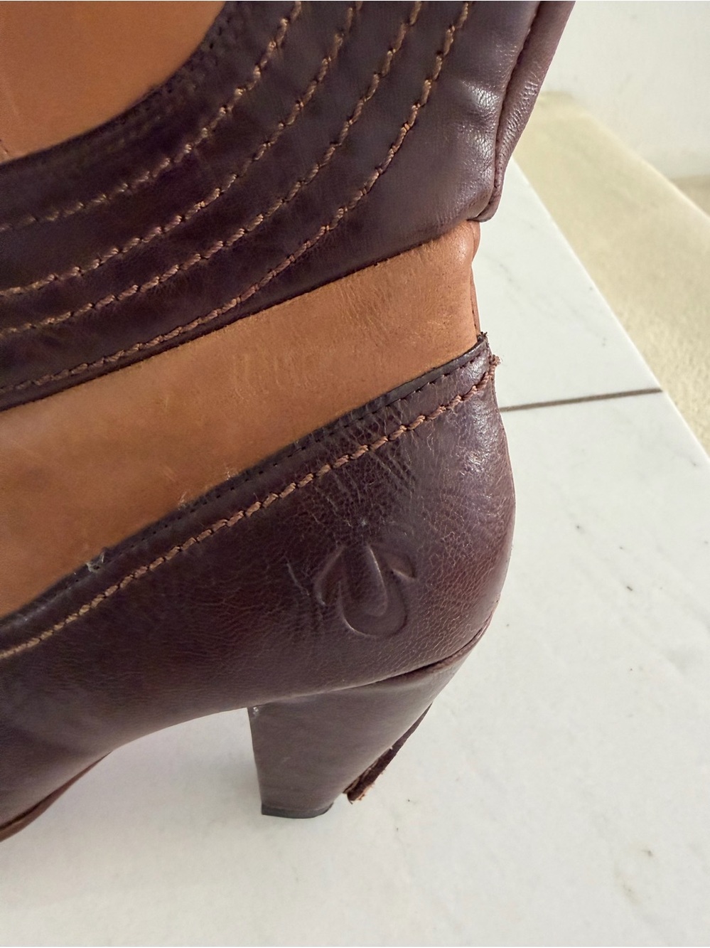 True Religion Two-Tone Brown & Tan Mid-Calf Heeled Boots - Picture 3 of 10
